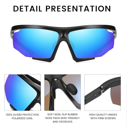 Image of DUCO Sports Mens Sunglasses Trendy Square Polarized Running Sunglasses For Women UV400 Lens DC8238 (Black Frame Revo Blue Lens)