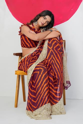Image of MIRCHI FASHION Women Saree Ethnic Motif Print Chiffon | Breathable Lightweight Plain Weave Sari for Office and Daily Use (Available in 20 Designs)