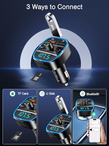 ORIA Bluetooth FM Transmitter Auto, Bluetooth 5.3 Adapter für Auto Radio, Rauschunterdrückung...