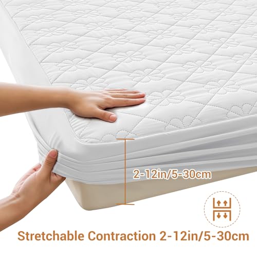 Image of Waterproof Mattress Protector, Noiseless King Size Mattress Pad with Deep Pocket Fitted Up to 2-12 inches, Soft Breathable Bed Mattress Cover Washable for Bedroom, Hotel(1, White, King)