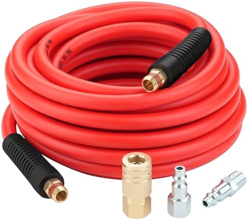 HOOTSUM 1/4 Inch x 25 Feet Hybrid Air Compressor Hose with 3PCS Air Coupler and Plug Fitting Kit, Air Compressor Hose Fittings and Accessories