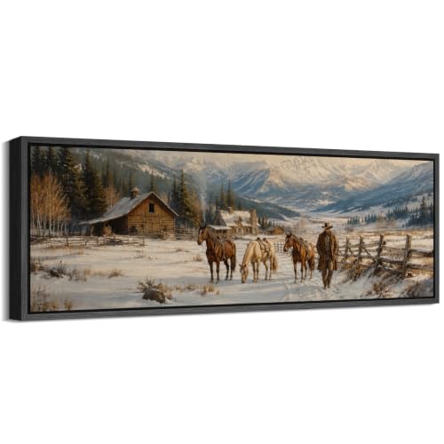 Image of MUDECOR Large Framed Canvas Print Wall Art Winter Ranch for Living Room
