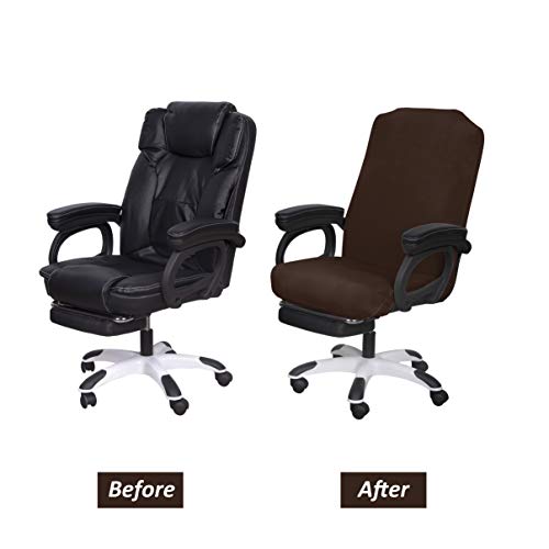 Image of SARAFLORA Office Chair Covers Stretch Washable Computer Chair Slipcovers for Universal Rotating Boss Chair Large Size, Brown ,Polyester