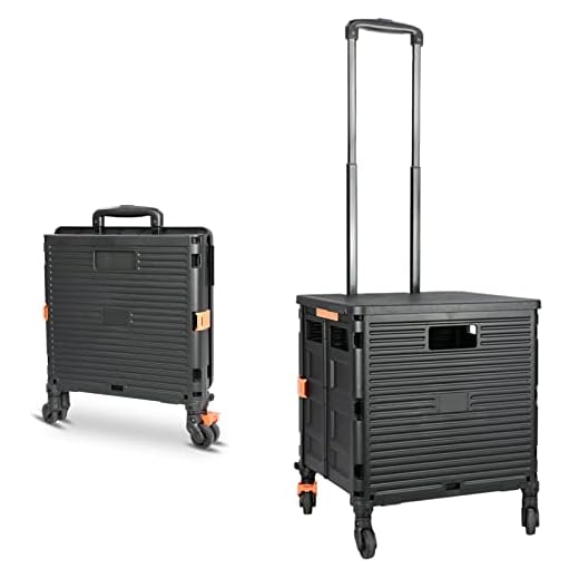 Carrito de Compras Plegable, Carro Compra de Alta Capacidad de 1.93Cu ft/100Lbs Tirante Retráctil de Acero Inoxidable 4 Ruedas Giratorias Desmontables de 360° para Almacenamiento Viajes Picnic, Negro