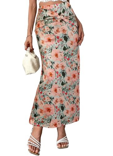 Women's Maxi Summer Skirt Elegant Trendy High Waist Ankle Length A line Printed Skirts