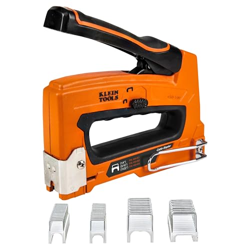 Klein Tools 80169 Heavy-Duty Cable Stapler with 600 Insulated Staples Includes 300-Pack 19/32 x 11/32-Inch and 300-Pack 31/64 x 13/64-Inch Sizes