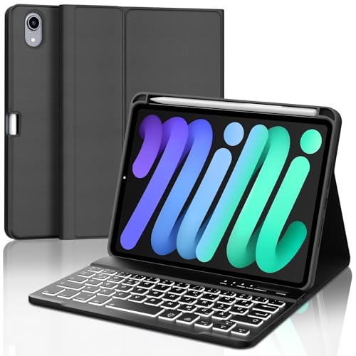 IVEOPPE Tastatur für iPad mini 7 (A17 pro) 2024/Mini 6 2021, Hülle mit Tastatur Bluetooth Abnehmbare Beleuchtung QWERTZ für iPad mini 6a/7a Generazione 8.3 Zoll, Schwarz