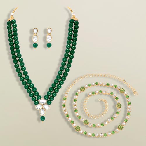Image of Peora Crystal Faux Pearl Kundan Necklace & Jewelry Set Gift for Women