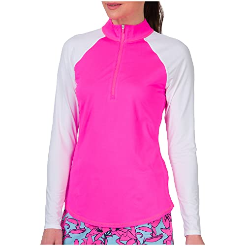 Jofit Apparel Women's Athletic Clothing Uv Mock For Golf & Tennis, Size Large, Fluorescent Pink And White #TOP15