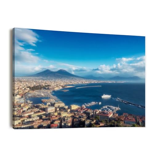 Canvas Wall Art Prints Panoramic view Naples volcano Vesuvius Naples bay Napoli bay Large Framed Artwork Wall Paintings Pictures Posters 24"x36" Wall Decor for Living Room Office Bedroom