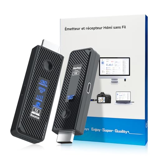 Moman HDMI sans Fil Transmission Stable sur 196FT/60M Transmetteur HDMI Emetteur Recepteur Plug & Play 4K Decoding from Laptop/PC/Camera (TX) to TV/Monitor/Projector (RX)
