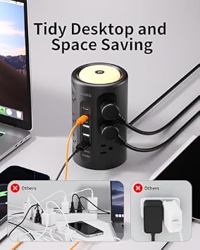 2 Pack Night Light Surge Protector Power Strip Tower