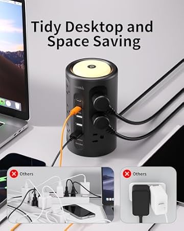 2 Pack Night Light Surge Protector Power Strip Tower