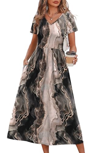 Image of OFEEFAN Summer Dresses for Women Flowy Casual A-Line Midi Dress Beach Vacation Sundresses with Pockets S-2XL