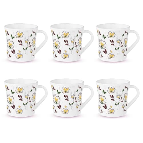 Larah by Borosil Crysta Series Amara Maroon Opalware Mug | Set of 6 Tea/Coffee Mugs, 210 ml Each | Microwave & Dishwasher Safe, Bone-Ash Free | Crockery Set Ideal for Daily Use & Gifting | White (B0C96NK176) Amazon Price History, Amazon Price Tracker