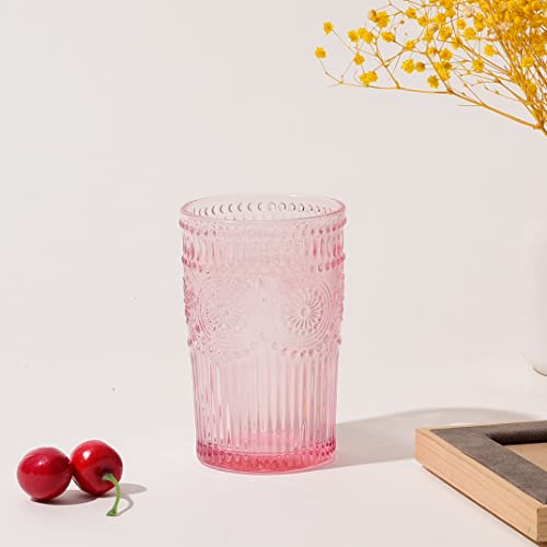 Glass Smile 6 Pack Romantic Water Glasses-12 Oz Pink Vintage Drinking Glasses Tumblers For Whisky, Beer, Juice, Beverages, Cocktail #TOP6
