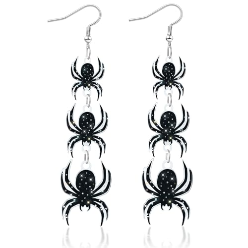 Ronglry Cute Halloween Earrings for Women Dangle Acrylic Black Gothic Earrings Goth Spider Earring Bat Ghost Earring Gothic Jewelry Accessories for Women Halloween Party Favors Decorations-Spider