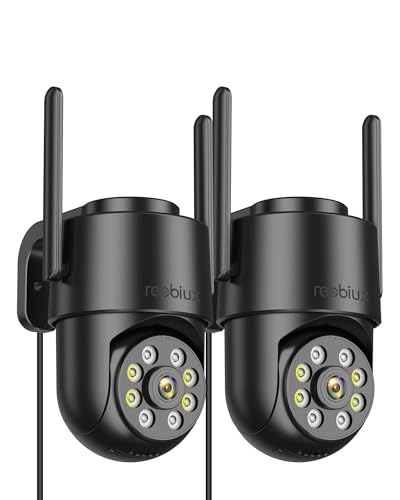 Reobiux Camara Vigilancia WiFi Exterior/Interior,Camaras Vigilancia Domicilio WiFi,2.4G,PTZ 360,Visión Nocturna Color,Audio Bidireccional,Detección Humana,Alarma,3m Cable,IP66