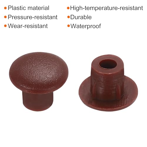 Image of MECCANIXITY 300pcs Plastic Hole Plugs, 5mm (3 /16 Inch) Red Brown Screw Caps Cover Snap in Locking Round Button Top Shelf Plugs for Cabinet Cupboard Bookcase License Plate Furniture