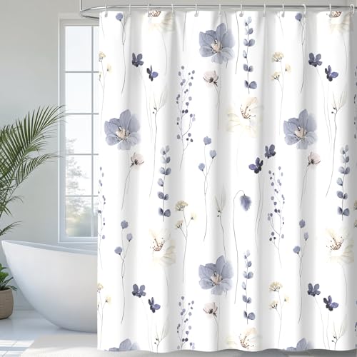 QiyI Watercolor Floral Shower Curtain, Flowers Print Minimalist Bathroom Curtain,