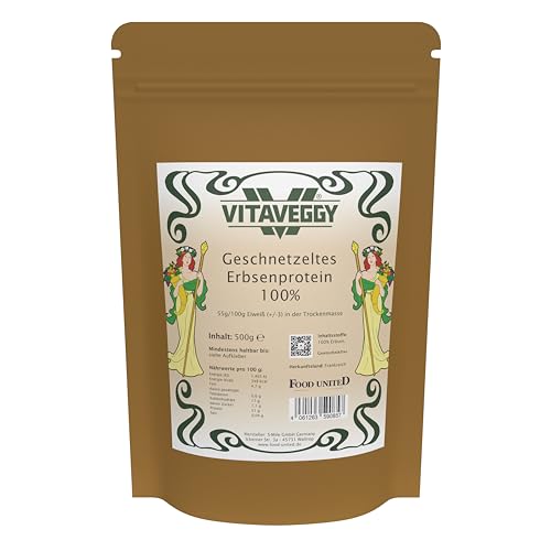 VITAVEGGY Erbsenprotein Erbsen-Schnetzel 4x 1KG | texturiertes und grob geschnetzeltes Erbsen-Hack-Fleisch | Fleischersatz von Food-United | für veganes Braten Kochen | Wok Pfanne | Eintopf