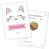 STUDIO MANALI 12 cartes invitation anniversaire à gratter enfant fille et garçon - 12 enveloppes - 12 stickers - theme CHATON