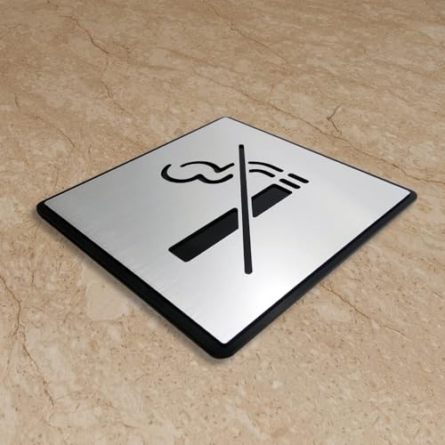 Image of Premium Brush Finish Square Silver Acrylic No Smoking Easy to Mount Double Side Tape 5.8 Inch Signage Self-Adhesive Business Stores Cafe Shop Hospital School Office Hotel 
