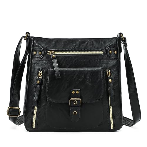 Image of KL928 Women's Crossbody Purse Bags Medium PU Leather Multi-Pocket Handbag | Medium size, multiple pockets, compartments, adjustable strap, zipper, fits 7.9 inch iPad, phone, wallet, shop, work, travel