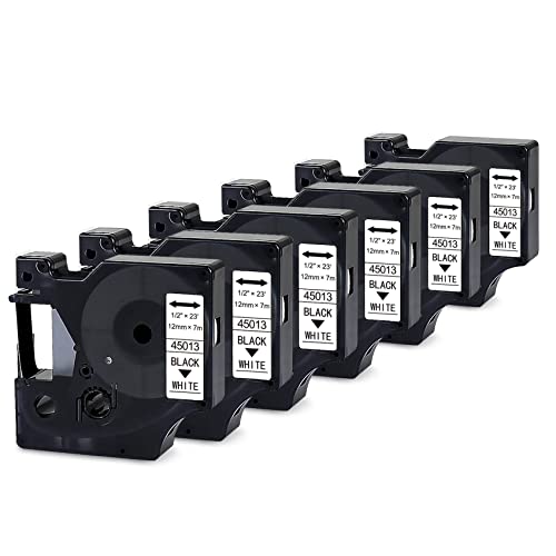 BOYEEZON Confezione da 6 nastri compatibili con Dymo D1 45013, 12 mm x 7 m, colore nero su bianco, per Dymo LabelManager 160 etichette d1 cassette