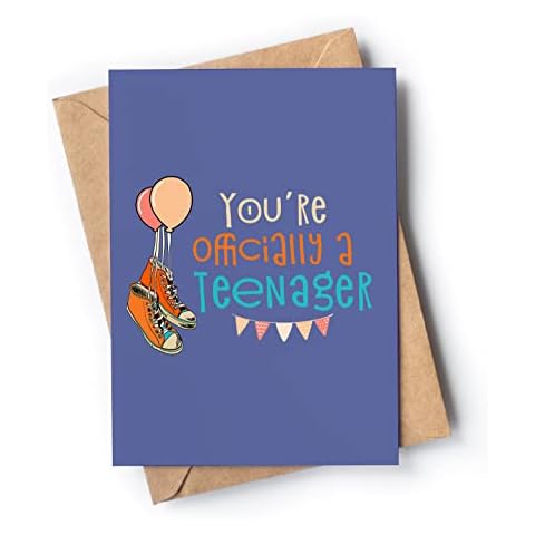 Funny 13th Birthday card for boy or girl with envelope | Unique and original card for son, daughter, grandson or granddaughter | You're Officially a Teeanger Cover