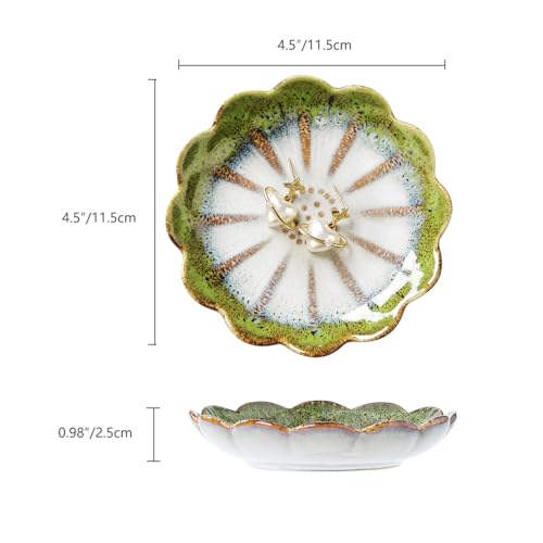 Image of Lotus Ring Holder Dish Small Indoor Ash Tray, Ceramic Dessert Plate Trinket Jewelry Holder Organizing Necklace Earrings for Parents Friends Sister, All Jewelries Are NOT Included. Grass Green.