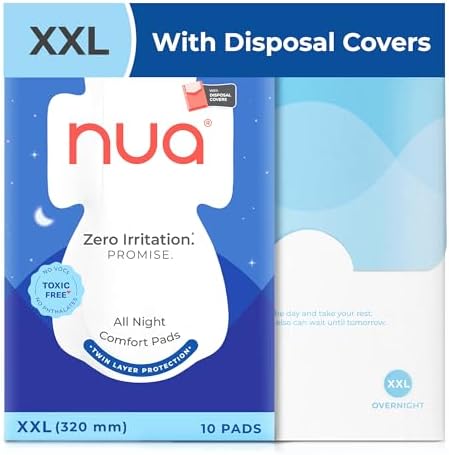 Nua All Night Comfort Sanitary Pads | Pack of 10 (XL++ 320mm) | Twin Layer Protection | 50% Wider Back and Anti Stain Wings | Upto 10 Hours of Absorption | Super Soft and Breathable | No Rashes | 100% Toxic-Free