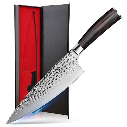 Image of imarku 8 Inch Chef Knife, Hand-Hammered Japanese Kitchen Knife, High Carbon Steel Chef's Knife with Powder Steel Edge, Ultra Sharp Cooking Knife with Ergonomic Handle for Professional & Home Chefs