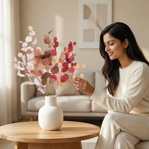 Image of Decor & More 4 PCS Artificial Flowers Bunch - Realistic Silk Eucalyptus Long Stem Bouquet for Vase | Artificial Flower for Decoration | Artificial Flower Bunch for Home, Wedding & Party Decor