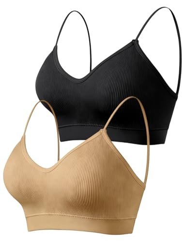 Image of ZENUTA 2Pack Padded Bralettes for Women, V-Neck Seamless Wireless Pull-On Bras with Removable Pads, Low-Impact