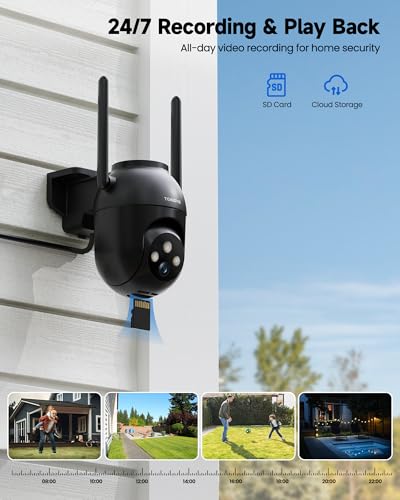 Image of TOAIOHO 2K Outdoor /Indoor WiFi Surveillance Camera, Colorful Night Vision, 360 Full Protection, Night Vision, Bi-Directional Audio, Motion Alert, Black