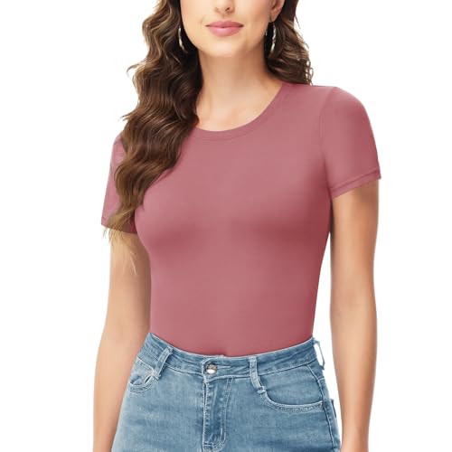 TNNZEET Bodysuits for Women - Black Bodysuit Women Tops Round Neck T Shirts for Women Fashion Body Suit Going Out Tops