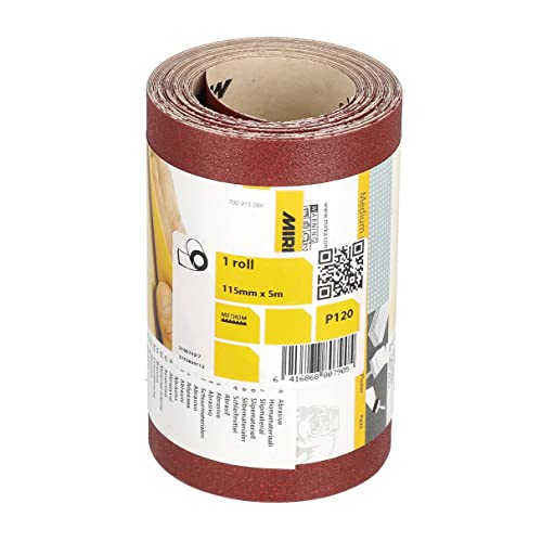 Mirka Red Schleifpapier-Rolle 115mm x 5m / Körnung P120 / 1 Rolle/Zum Schleifen von Holz, Metall und Kunststoff