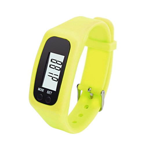 Canserin Digital LCD Pedometer Run Step Walking Distance Calorie Counter Watch Bracelet (Yellow)