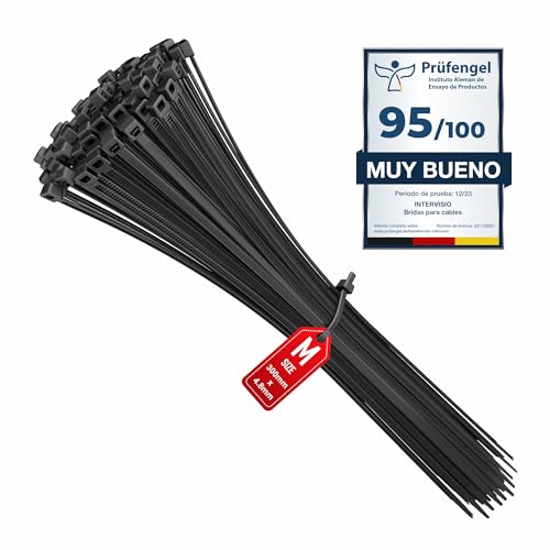 intervisio Bridas de Plastico para Cables 300mm x 4,8mm, Negro, 100 Piezas