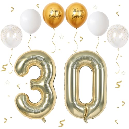 Foil Palloncini Numeri 30 Champagne Gold, VUCDXOP 101 CM Palloncino Numero 30, Grande Pallone Numero 30 Numeri Gonfiabili Compleanno Palloncino 30 Anni Festa Compleanno - Vola con l'Elio