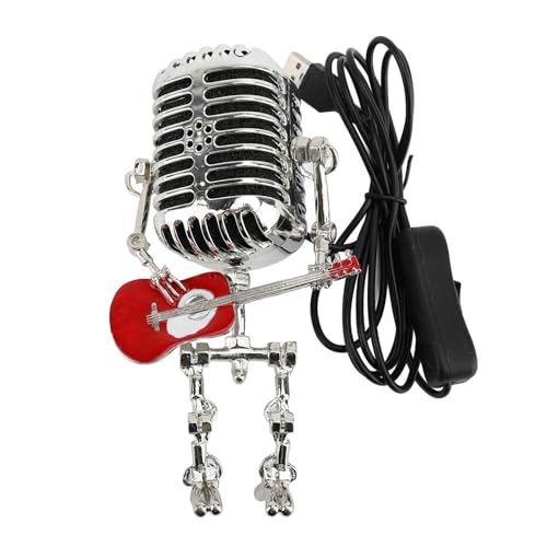 Sxhlseller Lampe de Table Robot au Design Unique, Lampe de Guitare avec Microphone Vintage pour Chambre à Coucher, Bureau, Ambiance Moderne, Scène de Détente (rouge)