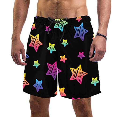 Short de bain pour homme avec doublure en maille M à motif étoiles colorées sur fond noir