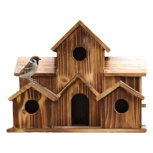 Kixolazr Casa de Madera para Pájaros - Casita Rústica Decorativa para Exterior con Múltiples Agujeros para Mascotas,Decoración De Jardín con Colgador para Pajarera - para Jardín Balcón Césped Porche