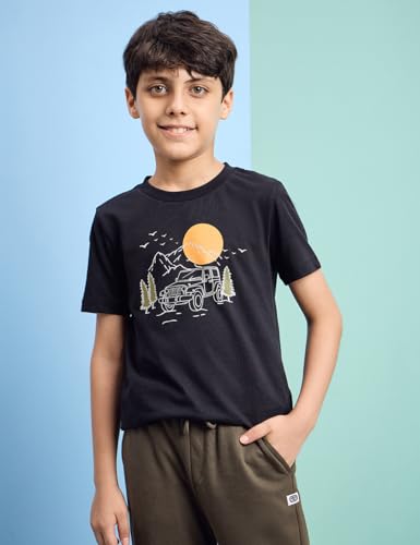 Image of Amazon Brand - Symbol Boys 100% Cotton Graphic Printed Half Sleeves T-Shirt | Age 6-14 Years (Available in Combo Pack of 3 and 5)