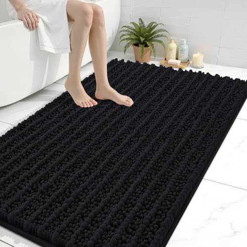 Image of Arotive Luxury Large Bathroom Rugs 44x32, Extra Soft Thick Absorbent Shaggy Chenille Bath Rugs, Machine Wash Dry, Bath Mats for Bathroom Floor, Tub and Shower, Home Decor Accessories, Black