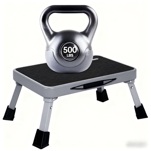 RV Step Stool Foldable 1-Step Ladder Sturdy Metal Stable Step Stool with a Non-Slip Platform Supports up to 500 lb with Non-Slip Rubber Feet, Easy to Carry