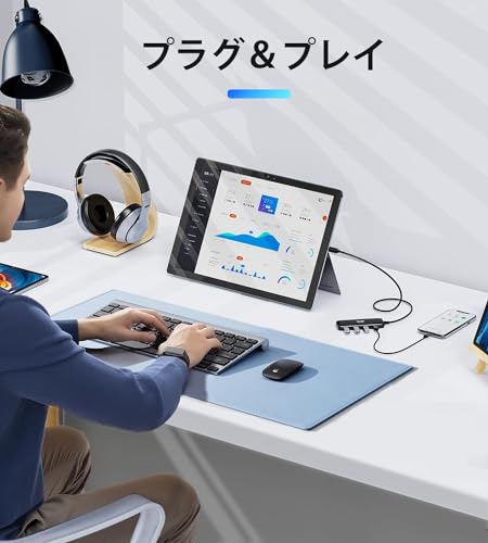 10Gbps USB C ハブ3.2 Gen 2 4ポート拡張、ICZI USBC から 4*USBC type-c ハブ 延長ケーブル セルフパワー/バスパワー 4* USB-C増設 Type-C 拡張 タイプc 複数 スリム設計 軽量 MacBook Pro/Air 、iPad Pro/Air 4、Surface 、Chromebook 、Galaxyなど（充電や映像出力非対応）