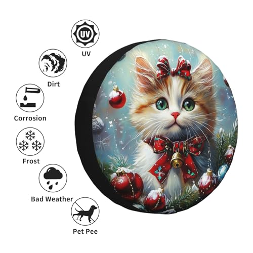 Image of Christmas Cat Spare Tire Cover Winter Weatherproof Universal Wheel Protectors Christmas New Year Wheel Covers for Rv Camper Travel Trailer SUV Truck 15 Inch Holiday Xmas Decor