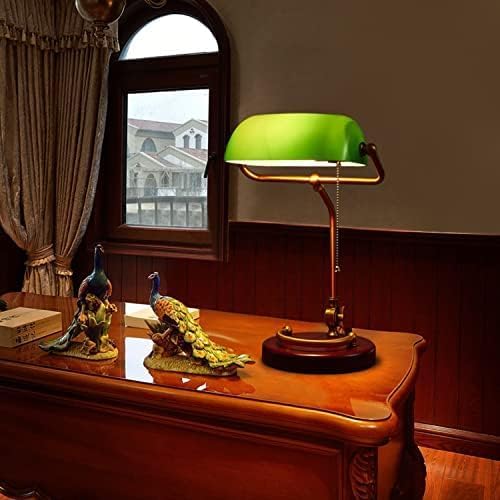 Rétro Verre Lampe De Table Avec Interrupteur à Tirette, Vintage Chambre à Coucher Lampe De Banquier, Réglable Antique Lampe De Chevet Banquier Pour